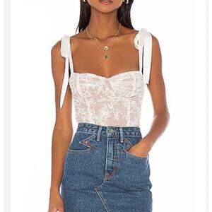 For Love & Lemons Cream Lace Bustier with Shoulder Ties Size Small